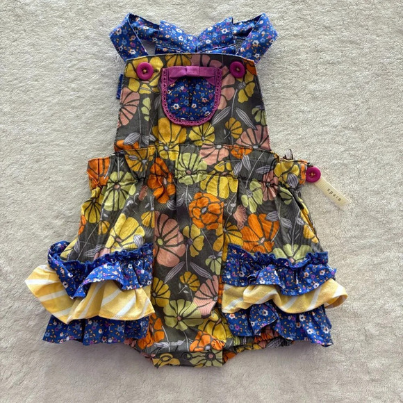 Matilda Jane Other - NWOT Matilda Jane Marco Polo Bubble Romper Girls Floral Patchwork 3-6 Months